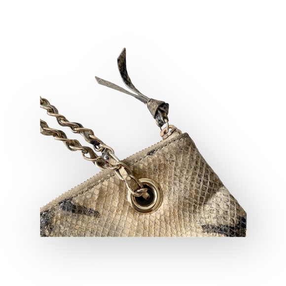 DKNY 𖤐 Convertible Crossbody Leather Handbag 𖤐 Metallic Python 𖤐 Gold Chain - Picture 11 of 16